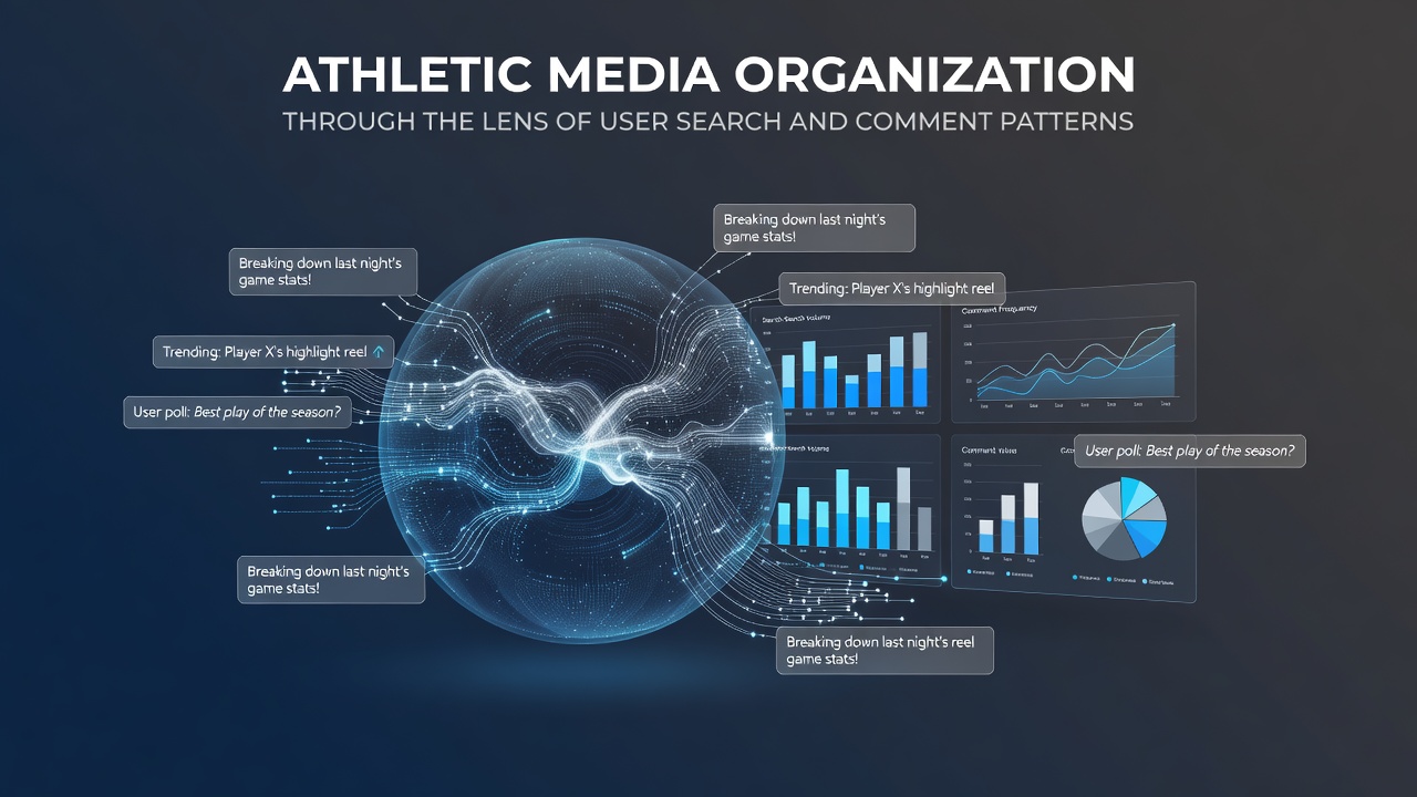 Athletic media platform interface displaying search trends and user comment sections alongside curated sports visuals