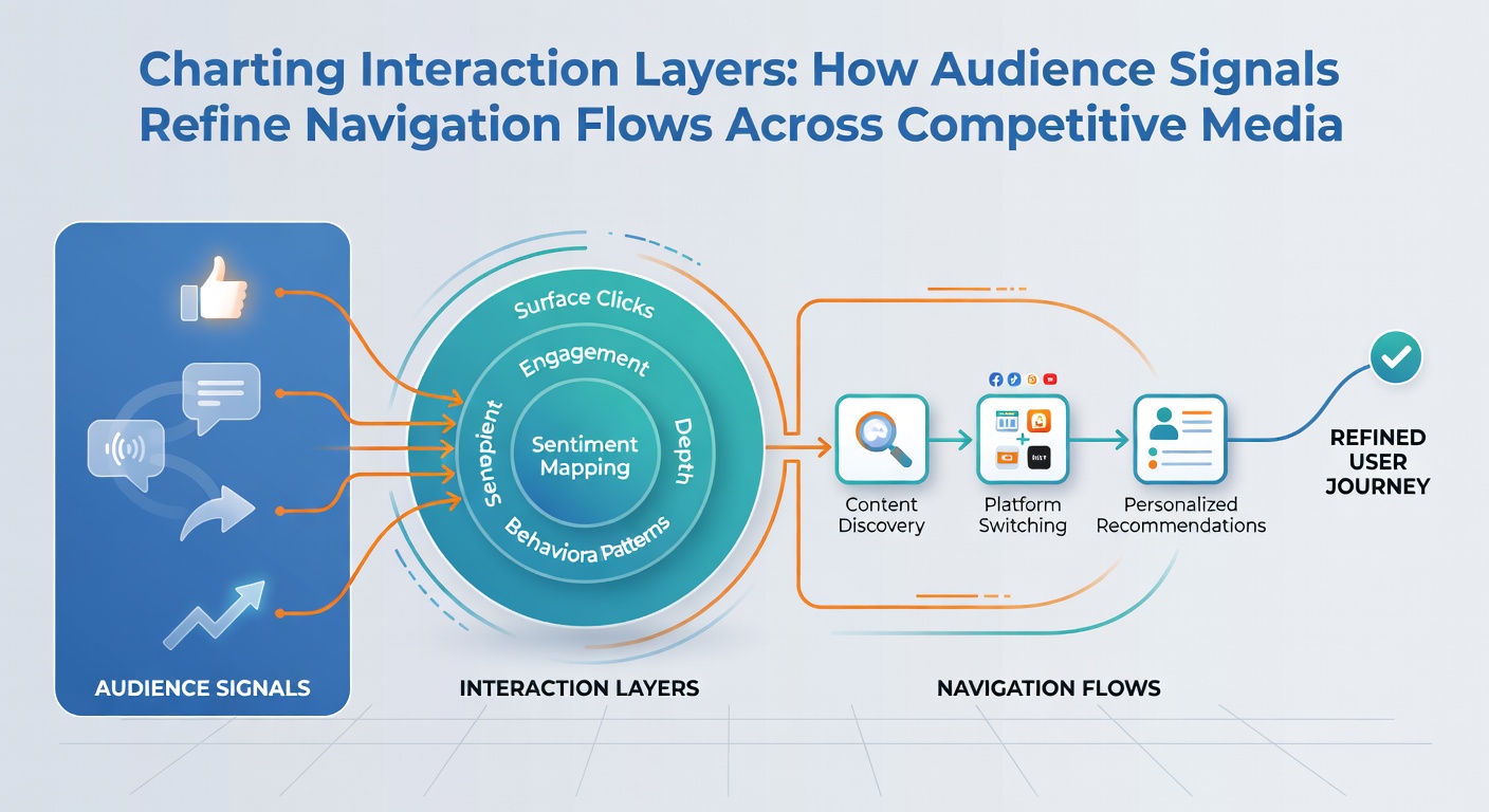 Diagram illustrating how search trails and comment data feed into navigation updates within media archive interfaces