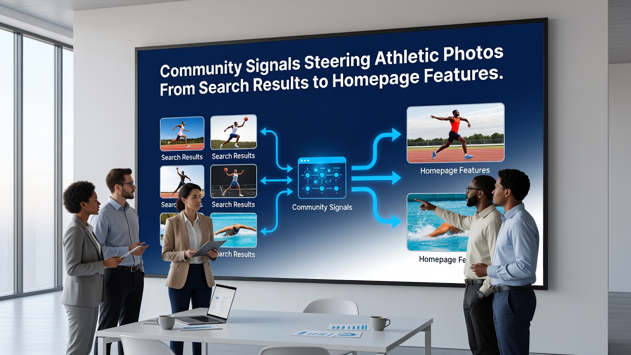 Athletic photos transitioning from search results into homepage highlights on a sports platform