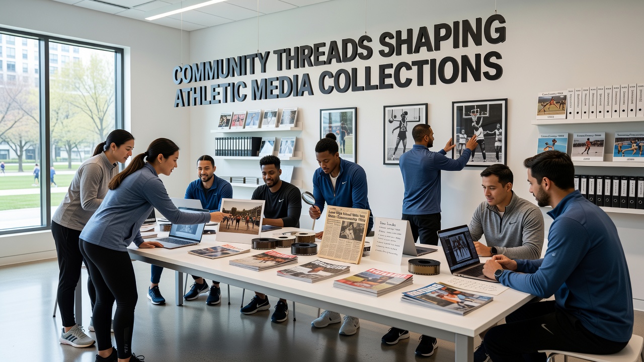 Community discussion threads overlaid on sports photo archives with highlighted search terms