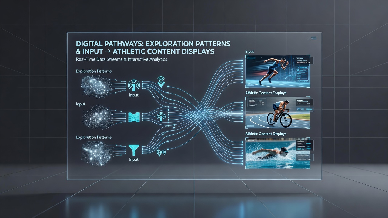 Flowchart illustrating connections between user navigation data, comment processing, and final athletic media arrangements on digital sports platforms
