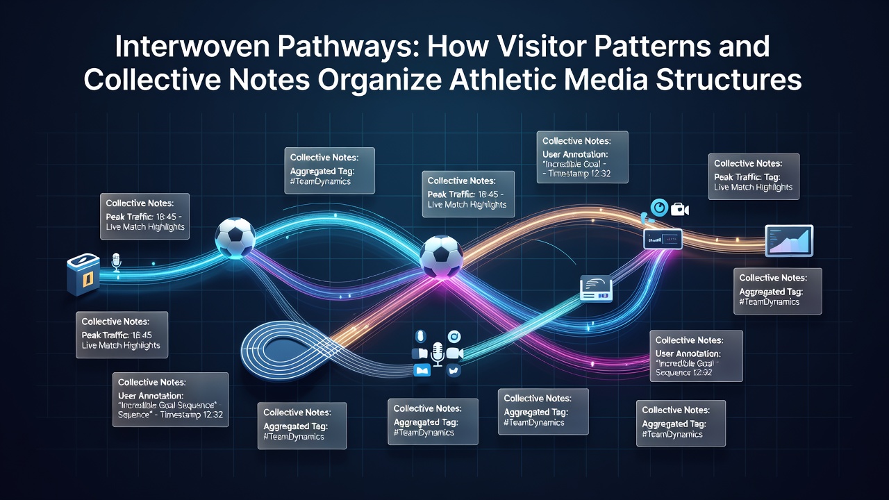 Visualization of visitor navigation paths and comment layers shaping athletic media layouts on digital platforms