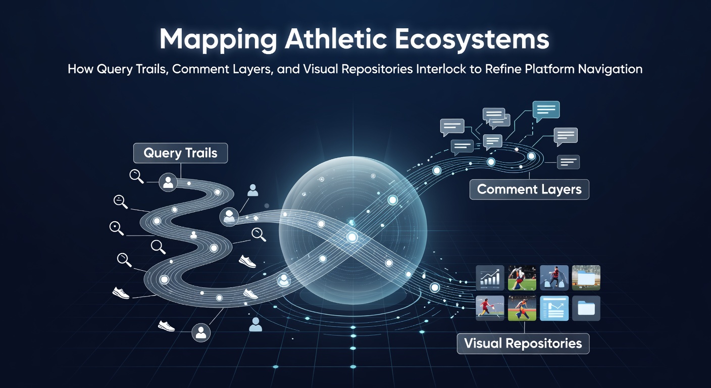 Overview of interconnected query trails, user comments, and visual repositories shaping navigation on athletic platforms