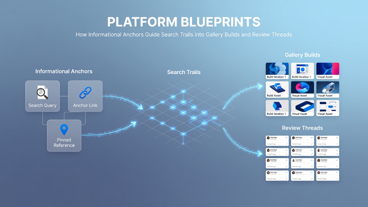 Diagram illustrating how search queries connect to visual galleries and threaded discussions on digital platforms