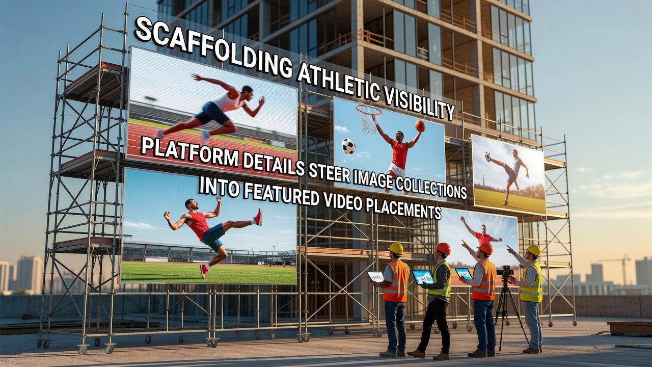Sports platform interface displaying image collections transitioning into featured video placements through search-driven navigation