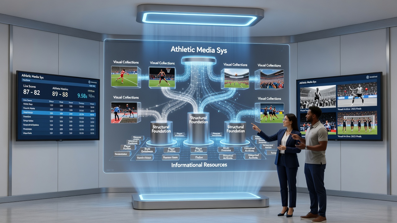 Flowchart illustrating metadata connections between sports informational databases and visual media repositories