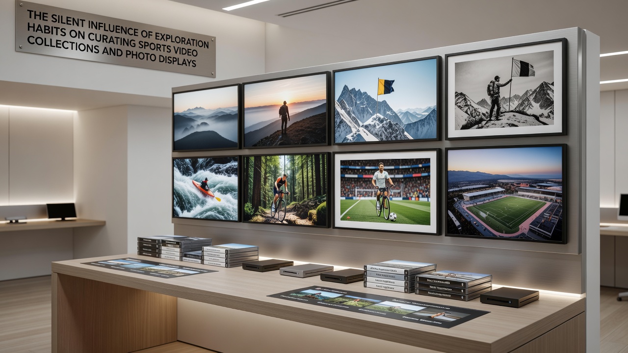 Detailed view of sports platform interface showing interconnected video playlists and photo displays shaped by user exploration data