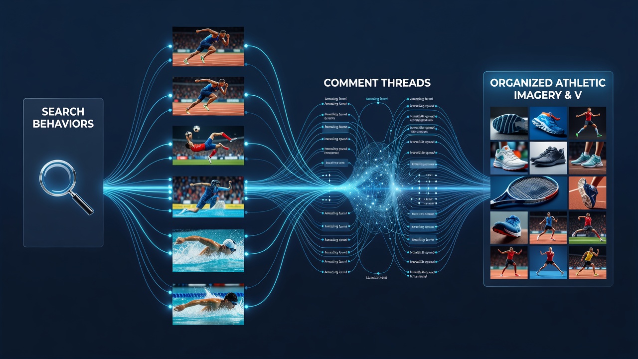 Comment thread activity guiding the arrangement of athletic video highlights next to corresponding imagery on homepage sections