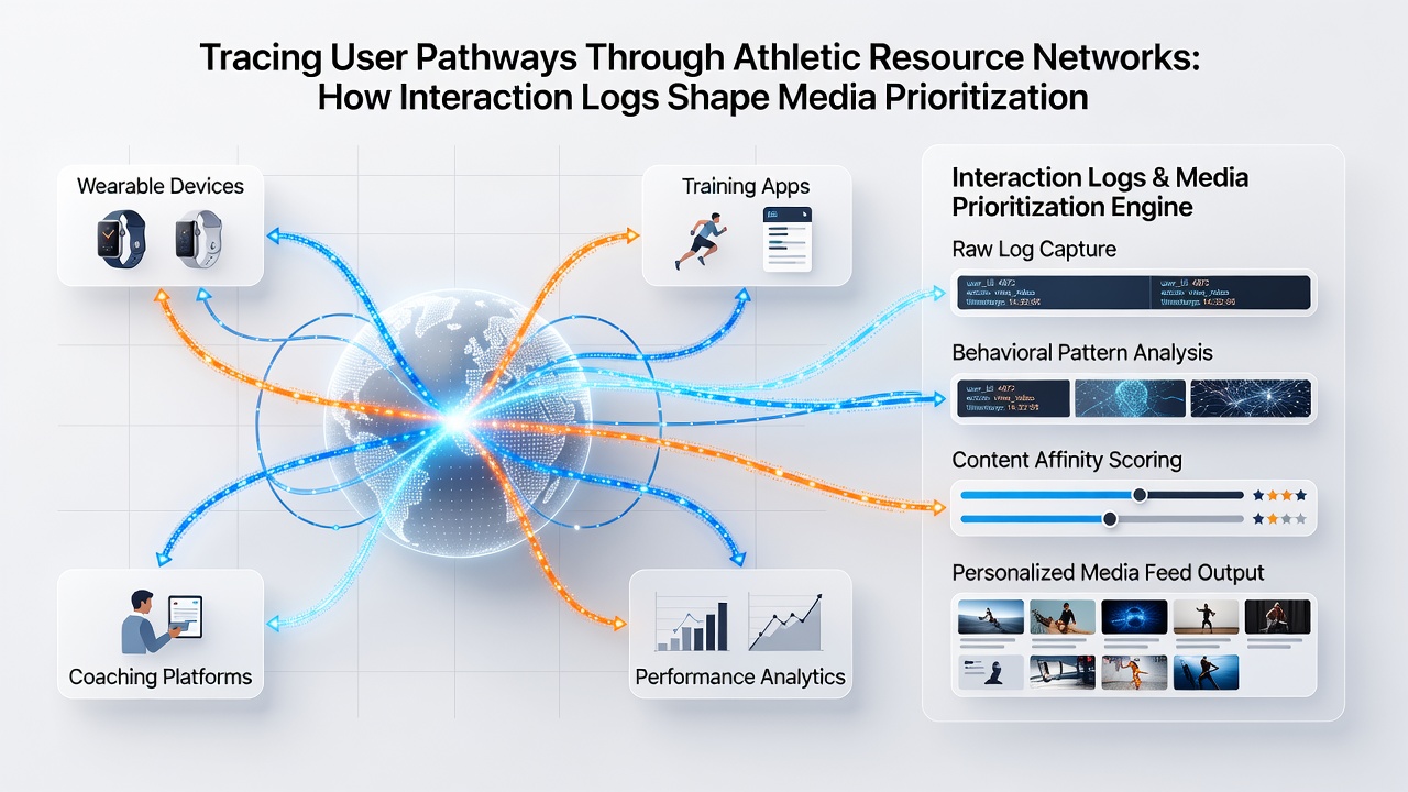 Analytics dashboard displaying interaction logs and resulting media prioritization adjustments on a sports platform